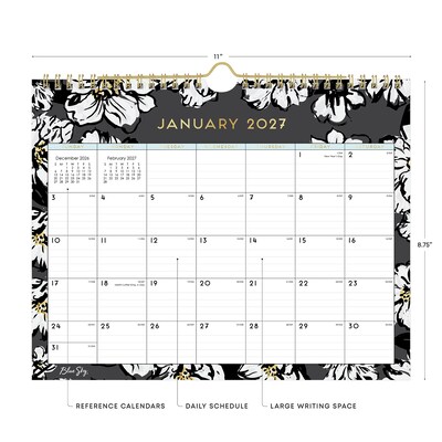 2027 Blue Sky Baccara Dark 11 x 8.75 Monthly Wall Calendar, Black/Gold (116052-27)