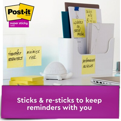 Post-it Super Sticky Notes, 3 x 3 in., 12 Pads, 90 Sheets/Pad, 2x the Sticking Power, Canary Yellow