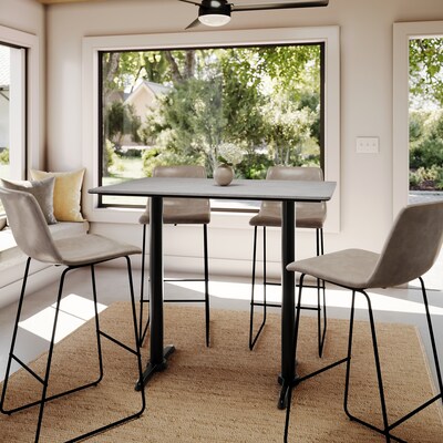 Flash Furniture Acadia Wooden Dining Table with T-Bases, 30"D x 48"W, Gray Faux Concrete/Black Base (ST3048CGT0522B)