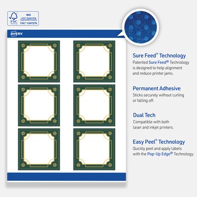 Avery Square Multipurpose Labels, 3" x 3", White, 60/Pack (19479370384)