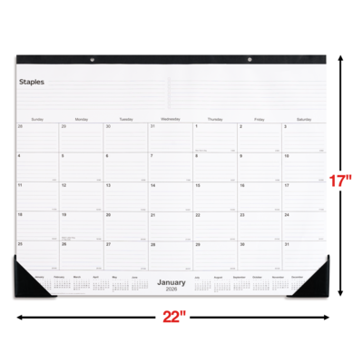 2026 Staples 22" x 17" Monthly Desk Pad Calendar, White/Black (ST12951-26)