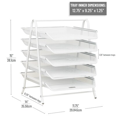 Mind Reader 5-Tier Stackable Paper Desk Tray Organizer, Metal, White (5TPAPER-WHT)