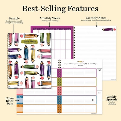 TF Publishing Pencils 9" x 11" Undated Teacher Planner, Paperboard Cover, Multicolored (99-9603)
