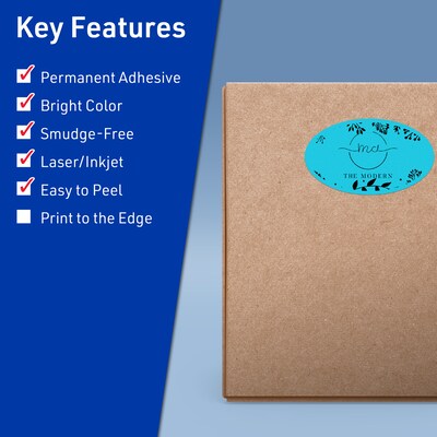 Avery Printable Oval Multipurpose Labels, 4.25 x 2.5, Bright Blue, 60/Pack (94058)