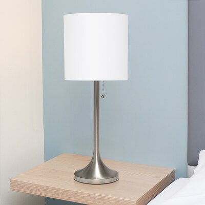 Creekwood Home Modern Glam 21.25" LED Table Lamp, Brushed Nickel/White (CWT-1006-BW)