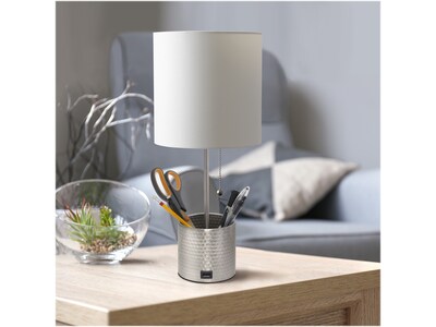 Simple Designs Table Lamp, Brushed Nickel/White (LT1085-BSN)