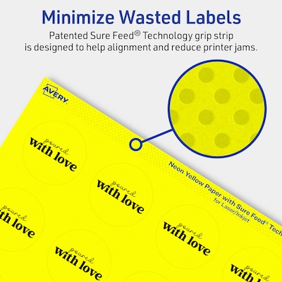 Avery Round Laser/Inkjet Multipurpose Labels, 1-5/8" Dia, Neon Yellow (400/Pack)