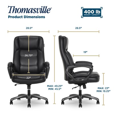 Thomasville Lansing Ergonomic Polyurethane Big & Tall Chair, 400 lb. Capacity, Black (52398-BLK)