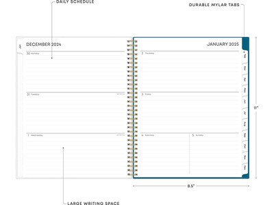 2025 Blue Sky Bakah Blue 8.5" x 11" Weekly & Monthly Planner, Plastic Cover, White/Blue (137261-25)