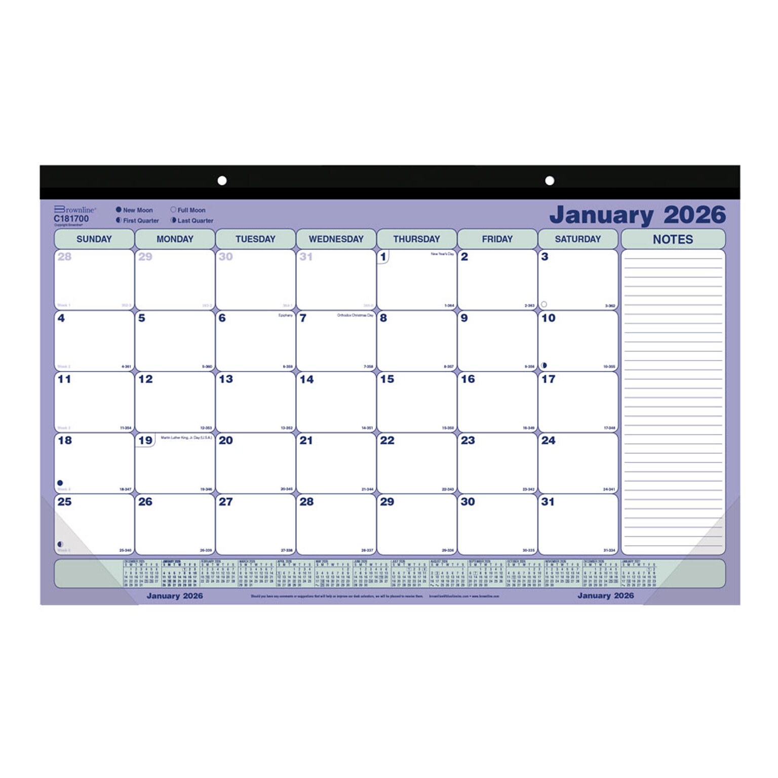 2026 Brownline Classic 17.75 x 10.875 Monthly Desk Pad Calendar, Blue/White (C181700)