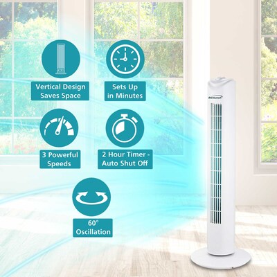 Brentwood 32 Oscillating Portable Tower Fan, 3-Speed, White (F-32TW)