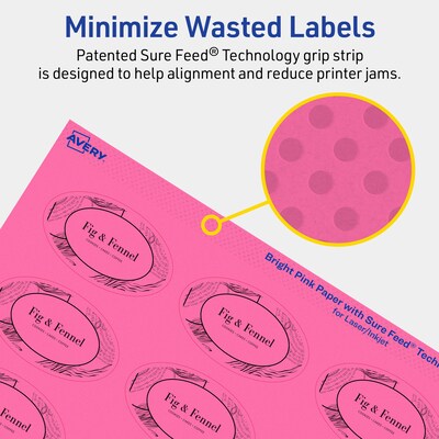 Avery Laser/Inkjet Oval Multipurpose Labels, 1.5" x 2.5", Bright Pink, 1440/Box (94051)