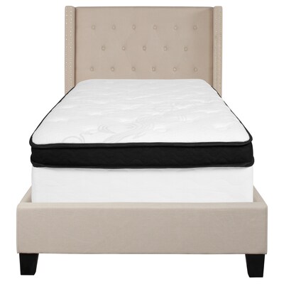 Flash Furniture Riverdale Tufted Upholstered Platform Bed in Beige Fabric with Memory Foam Mattress, Twin (HGBMF33)