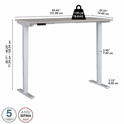 Bush Business Furniture Move 40 Series 28"-48" Adjustable Standing Desk, Platinum Gray/Cool Gray Metallic (M4S6030PGSK)