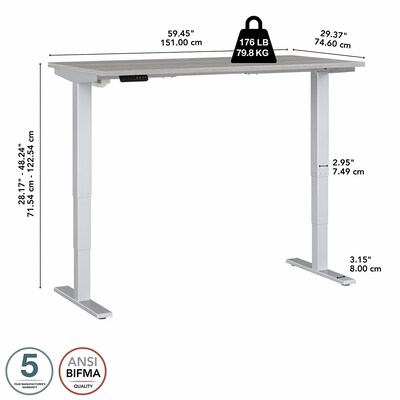 Bush Business Furniture Move 40 Series 60"W Electric Height Adjustable Standing Desk, Platinum Gray/Cool Gray (M4S6030PGSK)