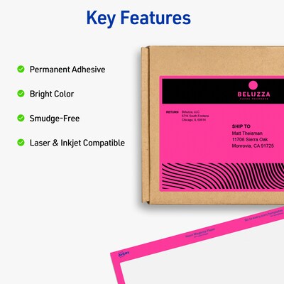 Avery Laser Shipping Labels, 5 1/2 x 8 1/2, Neon Pink, 200 Labels/Box (5948)