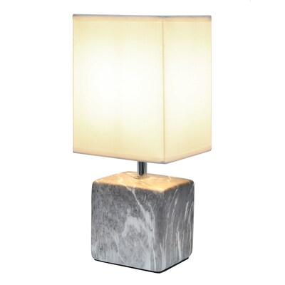 Simple Designs Petite Marbled Ceramic Table Lamp Fabric Shade, Black with White Shade (LT2071-BAW)