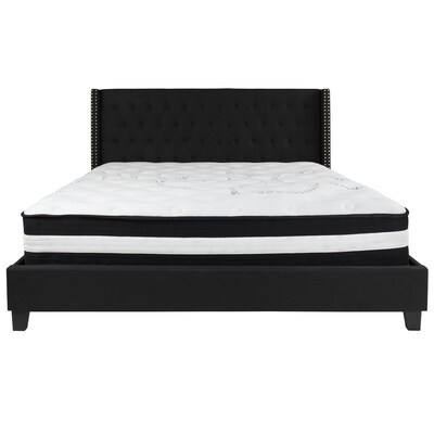 Flash Furniture Riverdale Tufted Upholstered Platform Bed in Black Fabric with Pocket Spring Mattress, King (HGBM40)