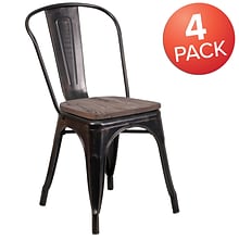 Flash Furniture Luke Contemporary Metal/Wood Stackable Dining Chair, Black-Antique Gold, 4/Pack (4CH