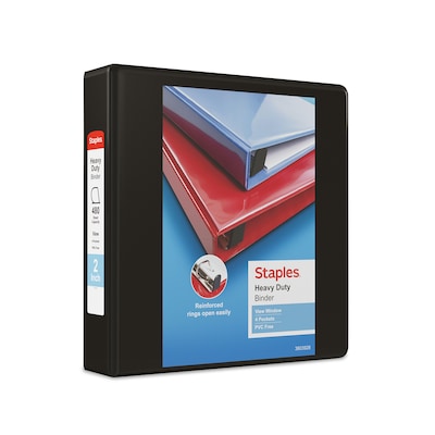 Staples Heavy Duty 2 3-Ring View Binder, D-Ring, Black (ST56233-CC)