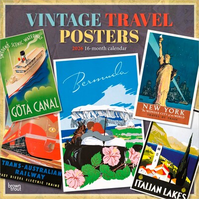 2026 BrownTrout Vintage Travel Posters 12 x 12 Monthly Wall Calendar (9798330706143)