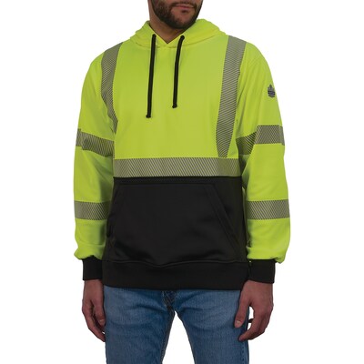 Ergodyne GloWear 8317BK High Visibility Long Sleeve Black Bottom Hooded Sweatshirt, ANSI Type R Class 3, Lime, 3X (22977)
