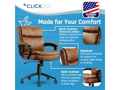 Click365 Transform 2.0 Ergonomic Bonded Leather Swivel Desk Chair, Cognac (CCHR10007A)