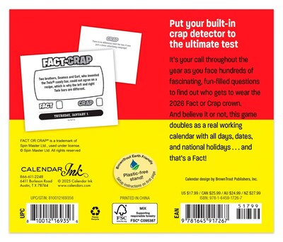 2026 BrownTrout Fact or Crap 6.06 x 5.13 Day-to-Day Calendar (9781645917267)