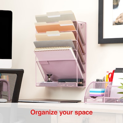 Staples 5-Pocket Metal Mesh Mountable Wall File, Letter Size, Dusty Pink (ST63848)