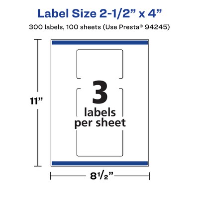 Avery Laser/Inkjet Rectangle Waterproof Multipurpose Labels, 4"  x 2.5", White, 300/Box (94245)