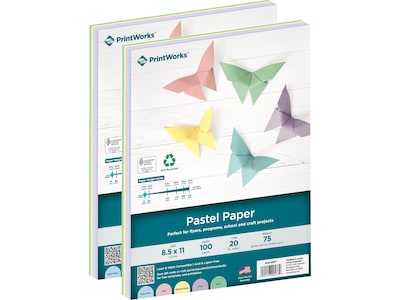 Printworks 30% Recycled Colored Paper, 20 lbs., 8.5 x 11, Assorted Pastel Colors, 100 Sheets/Ream, 2 Reams/Pack (00577)