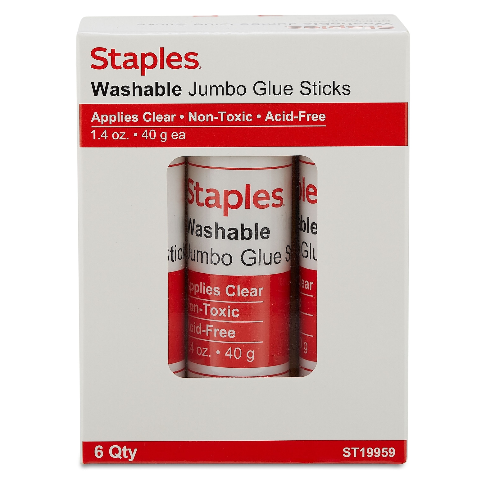 Staples® Jumbo Washable Glue Sticks, 1.4 oz., Clear, 6/Pack (ST19959/19959)