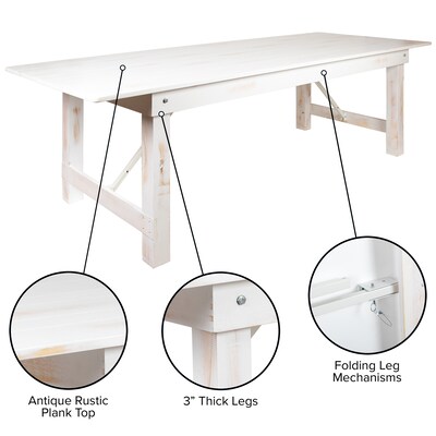 Flash Furniture HERCULES Series 84" Folding Farm Dining Table, Rustic White (XAF84X40WH)