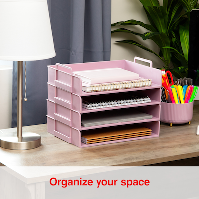 Staples Plastic Side Loading Stackable Letter Tray, Letter Size, Dusty Pink, 4/Pack (ST63888)