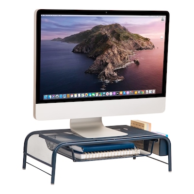 Staples Metal Mesh Monitor Stand, Up to 32 Monitor, Navy Blue (ST63853)