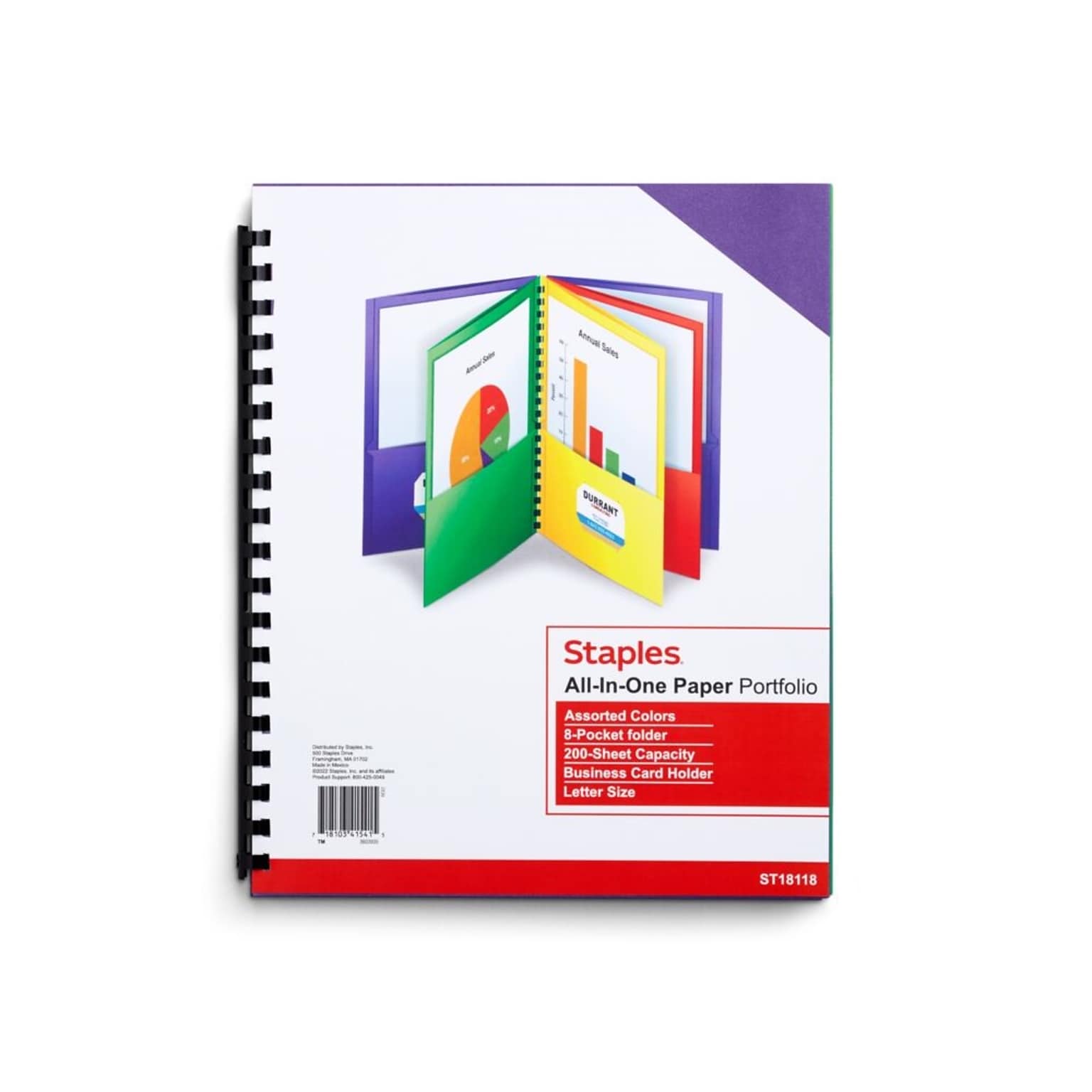 Staples 10% Recycled Matte Other Pocket Quantities Cardstock Portfolio Folder, Red, Green, Yellow, Purple (18118-US)