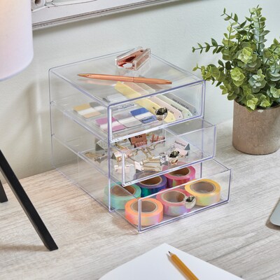 iDesign 3-Drawer Stackable Desktop Storage, Plastic, Clear (35300)