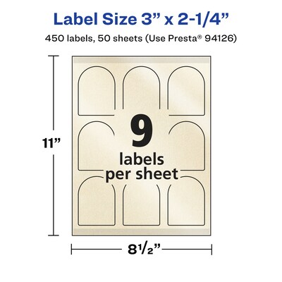 Avery Pearlized Ivory Decorative Edge Multipurpose Labels, 3" x 2.25", Ivory, 450/Box (94126)