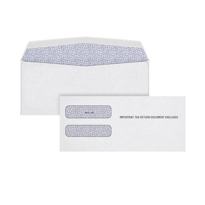 TOPS undated Gummed W-2 Double Window Envelope, 3 7/8" x 8 1/4", White, 100/Pack (DW3ALT100)