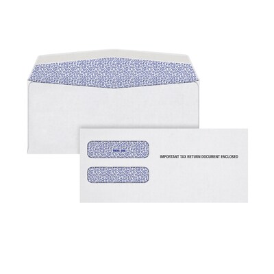 Adams Gummed W-2 Double Window Envelope, 3 7/8 x 8 1/4, White, 100/Pack (DW3ALT100)