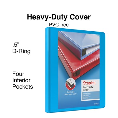 Staples® 1/2 Heavy-Duty View Binder with D-Rings, Light Blue (ST56284-CC)