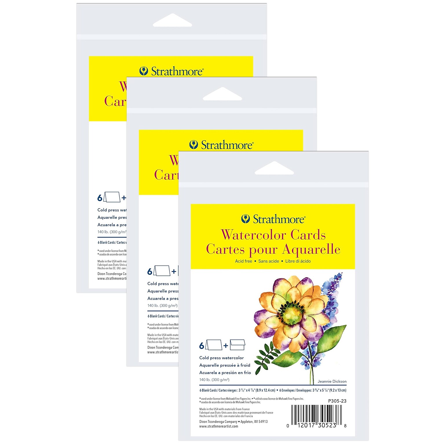 Strathmore 300 Series Watercolor Cards & Envelopes, 4.875 x 3.5,White, 6/Pack, 3 Packs/Bundle (STTP30523-3)