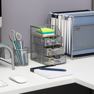 Mind Reader 4-Compartment Metal Desk Organizer, Silver (MESHMINI-SIL)