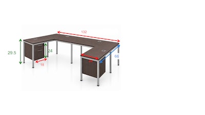 Boss Office Products Simple System 66W L-Shaped Desk with Pedestal, Driftwood, 2/Set (SGSD008-102)