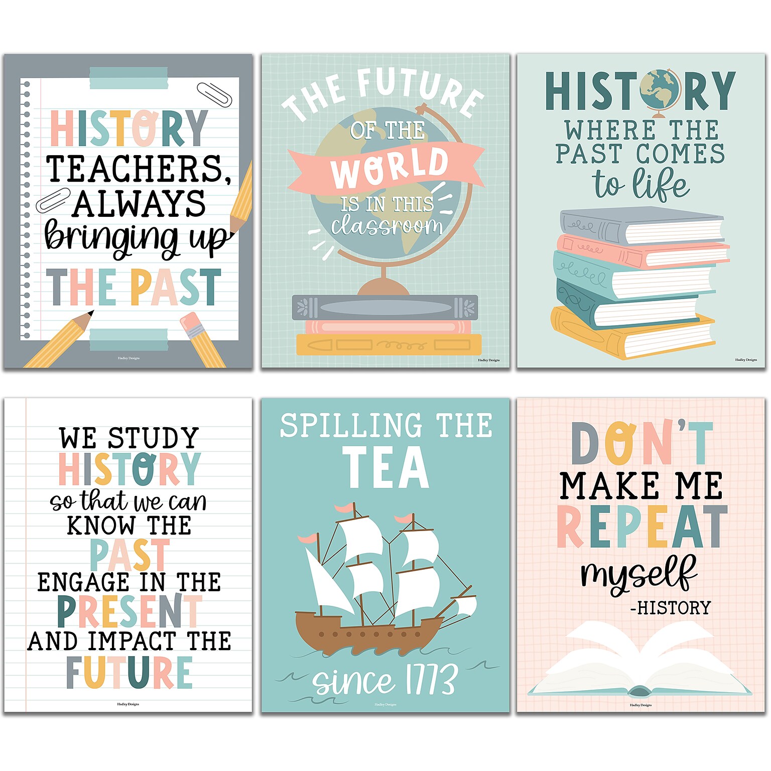 Hadley Designs 11 x 14 Boho History Bulletin Board Classroom Decor Posters, 6/Set (HDDX004BE8MKR)