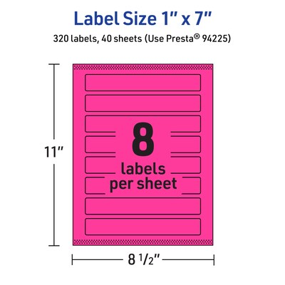 Avery Laser/Inkjet Rectangle Multipurpose Labels, 1" x 7", Neon Magenta, 320/Pack (94225)
