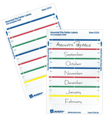 Avery Easy Peel Laser/Inkjet File Folder Labels, 2/3" x 3-7/16", Assorted, 252 Labels/Pack (5215)
