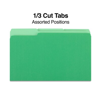 Quill Brand® File Folders, Assorted Tabs, 1/3-Cut, Legal, Green, 100/Box (741013GR)