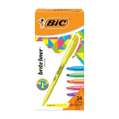 BIC Brite Liner Stick Highlighter, Chisel Tip, Assorted Colors, 24/Pack (BL241AST)