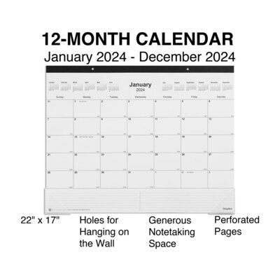 2025 Staples 22 x 17 Desk Pad Calendar, Unlined, Black/White (ST58448-25)